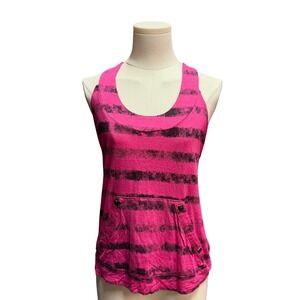 Vtg Sweet Love Pink Black Striped Tank Top Lace Up Back Studded Pockets Y2K S